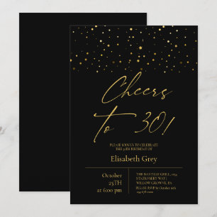 Cheers to 30⎮Gold Black Modern 30th Birthday Invitation
