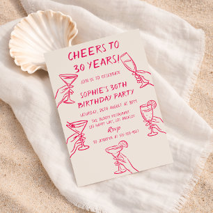 Cheers to 30 Years Beige Cocktail 30th Birthday Invitation