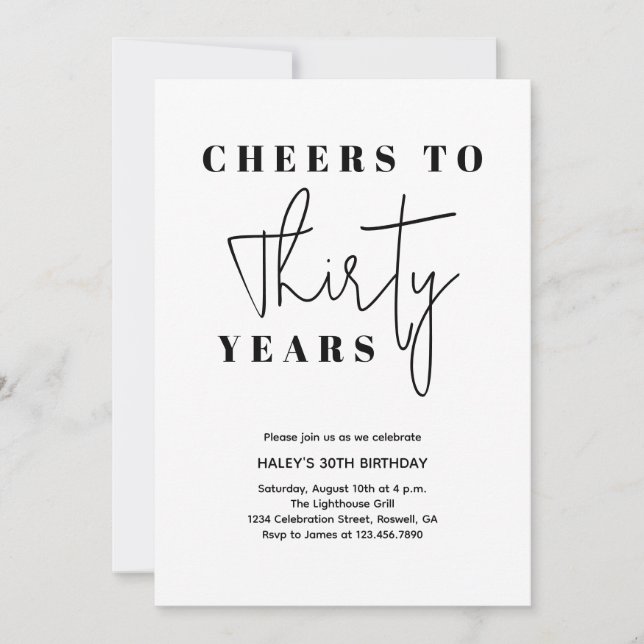 Cheers to 30 years birthday - Minimal Elegant Invitation (Front)