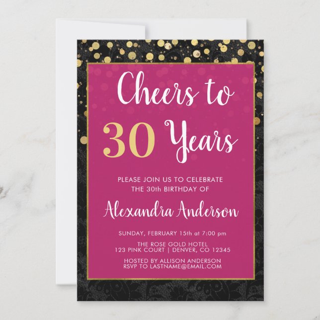 Cheers to 30 Years Birthday Party Invitation (Front)