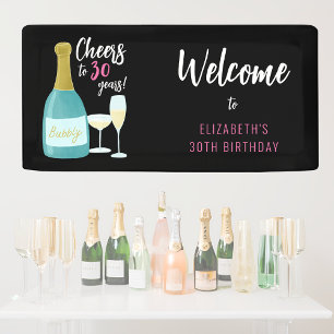 Cheers to 30 years bubbly 30th birthday party banner