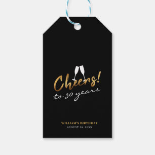 Cheers to 30 Years Chic Gold Black Adult Birthday Gift Tags