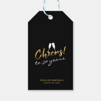 Cheers to 30 Years Chic Gold Black Adult Birthday Gift Tags
