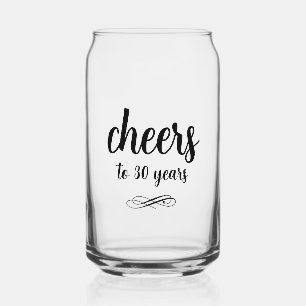 Cheers to 30 years, elegant script 30th birthday can glass