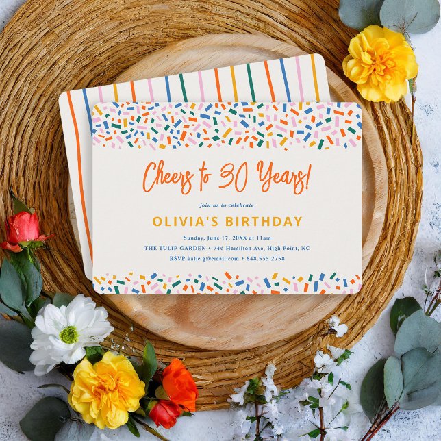 Cheers to 30 Years Festive Fun Birthday Party Invitation (Creator Uploaded)
