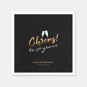 Cheers to 30 Years Gold Black Adult Birthday Photo Napkin