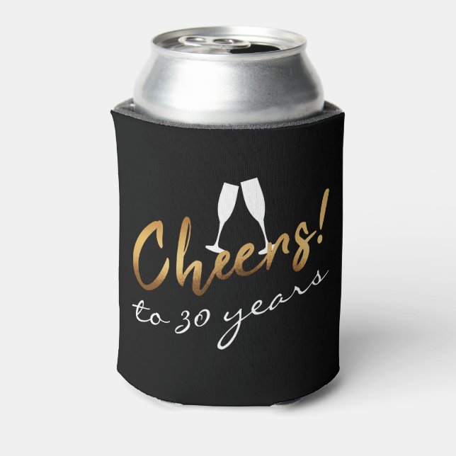 Cheers to 30 Years Gold Black Chic Adult Birthday Can Cooler (Can Back)