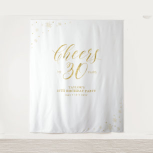 Cheers to 30 years Gold & White Birthday Party Tapestry