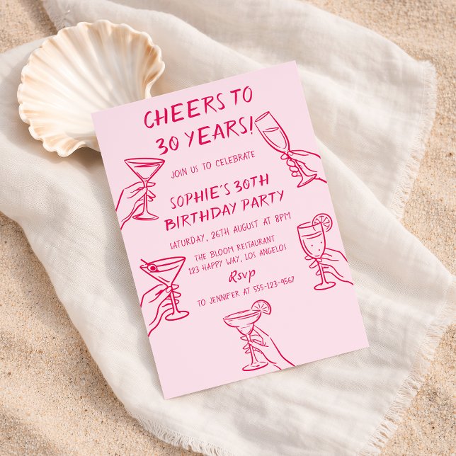 Cheers to 30 Years Pink Cocktail 30th Birthday  Invitation (Creator Uploaded)