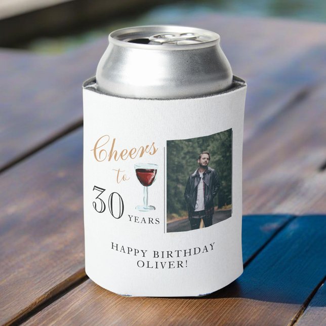 Cheers to 30 Years Red Wine 30th Birthday Photo Can Cooler (Creator Uploaded)