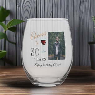 Cheers to 30 Years Red Wine 30th Birthday Photo Stemless Wine Glass