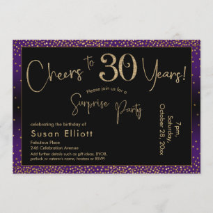 Cheers to 30 Years Surprise Birthday, Purple Invitation