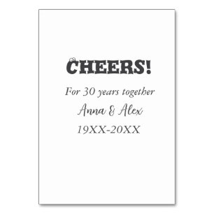 Cheers to 30 years together anniversary add name d table number