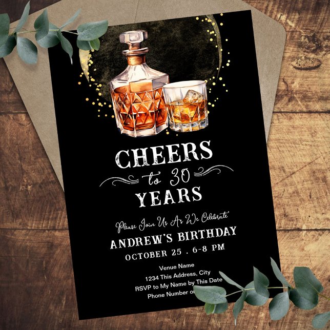 Cheers to 30 Years Whiskey Adult Birthday Invitation (Creator Uploaded)