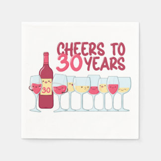 Cheers to 30 years wine and kawaii birthday party  napkin