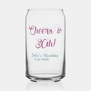 Cheers to 30th birthday name date mauve blue elega can glass
