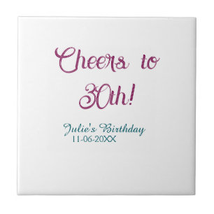 Cheers to 30th birthday name date mauve blue elega ceramic tile