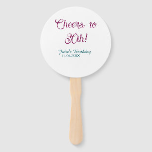 Cheers to 30th birthday name date mauve blue elega hand fan