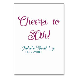 Cheers to 30th birthday name date mauve blue elega table number