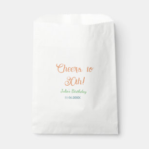 Cheers to 30th birthday name date orange green blu favour bag