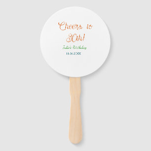 Cheers to 30th birthday name date orange green blu hand fan