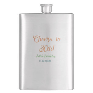 Cheers to 30th birthday name date orange green blu hip flask