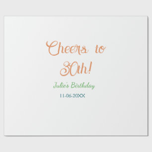 Cheers to 30th birthday name date orange green blu wrapping paper