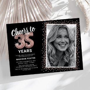Cheers to 35 Years Rose Gold Photo Invitation