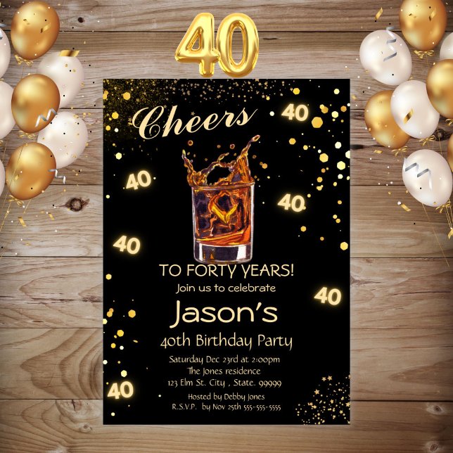 Cheers to 40 Birthday Party Invitation  (Creator Uploaded)