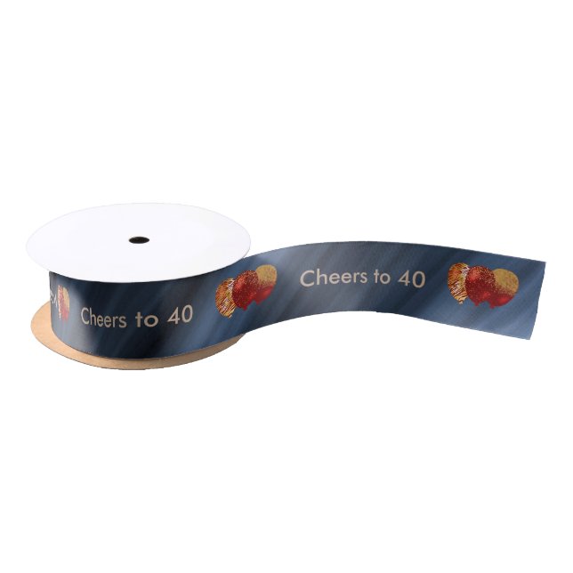 Cheers to 40 Birthday Red Gold Glitter Balloons Satin Ribbon (Spool)