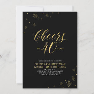 Cheers to 40   Gold & Black 40th Birthday Party Invitation