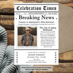 Cheers to 40! Newspaper Birthday Invitation