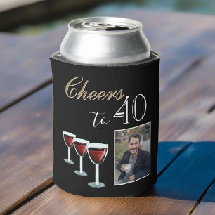 Cheers to 40 Red Wine Glass Photo 40th Birthday Can Cooler