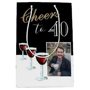 Cheers to 40 Red Wine Glass Photo 40th Birthday Medium Gift Bag