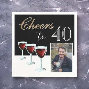 Cheers to 40 Red Wine Glass Photo 40th Birthday Napkin