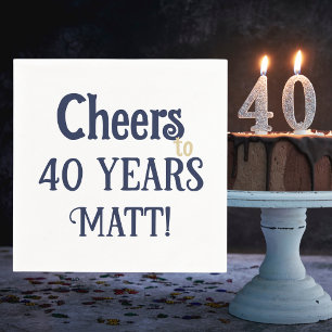 Cheers to 40 Years 40th Birthday Blue Gold Napkin