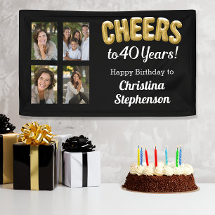 Cheers to 40 Years 4 Photo Collage 40th Birthday Banner