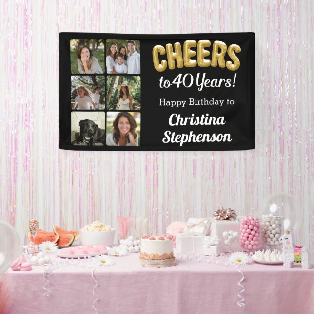 Cheers to 40 Years 6 Photo Collage 40th Birthday Banner (Party)