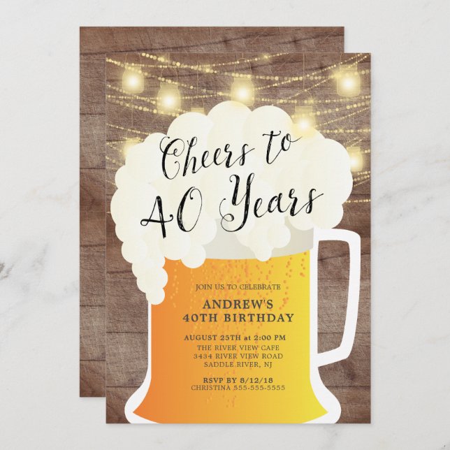 Cheers to 40 Years Birthday Invitation (Front/Back)
