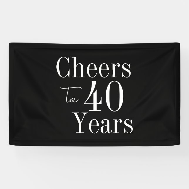 Cheers to 40 Years Black White 40th Birthday Banner (Horizontal)