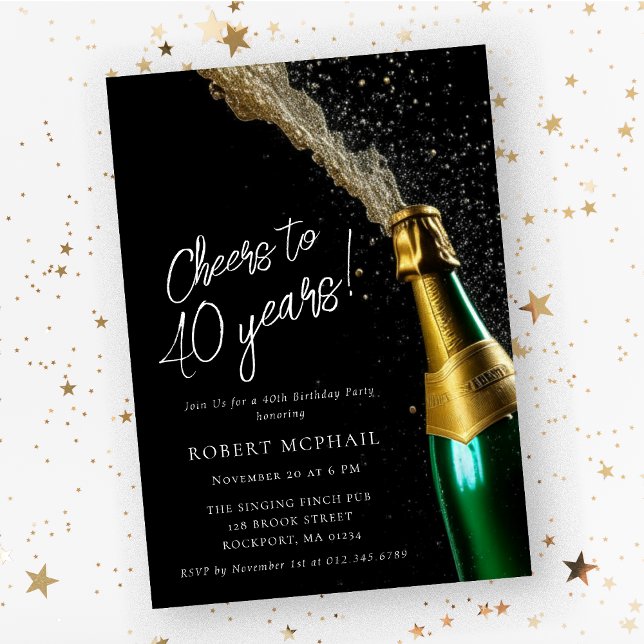 Cheers to 40 Years Champagne Bottle Birthday Invitation (Creator Uploaded)