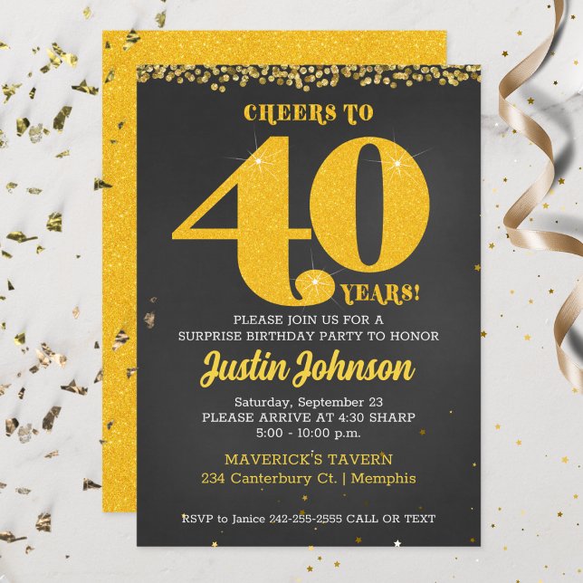 Cheers to 40 Years Fortieth 40th Birthday Invitation (Cheers to 40 Years Forty Years Old Birthday Invitation )