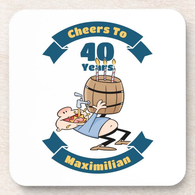 Cheers To 40 Years Funny Beer Birthday Cartoon Coaster (Front)