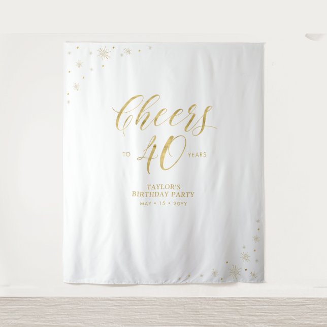 Cheers to 40 years | Gold 40th Birthday Party Tapestry (Front)