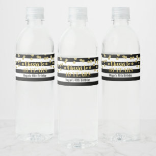 Cheers to 40 Years Gold Black Stripe Birthday Water Bottle Label