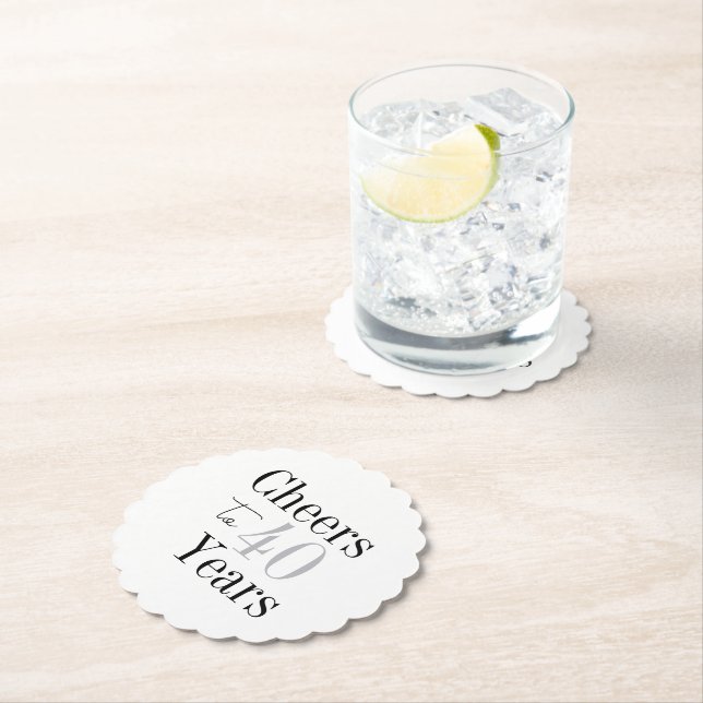 Cheers to 40 Years Minimal Silver Party Paper Coaster (Insitu)