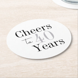 Cheers to 40 Years Minimal Silver Party Round Paper Coaster