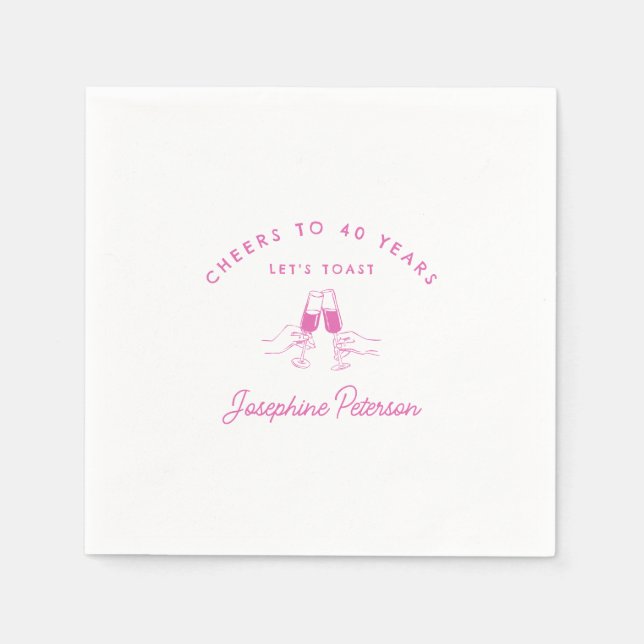 Cheers to 40 Years Pink 40th Birthday Custom Napkin (Front)