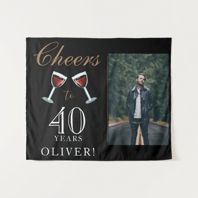 Cheers to 40 Years Red Wine 40th Birthday Photo Tapestry (Front (Horizontal))
