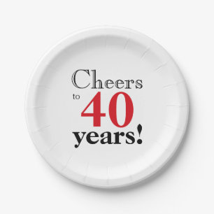 Cheers to 40 years retro cherry red black graphic paper plate